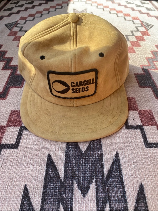 Vintage Cargill Seeds Patch Tan Black Farming Suede Adjustable Hat